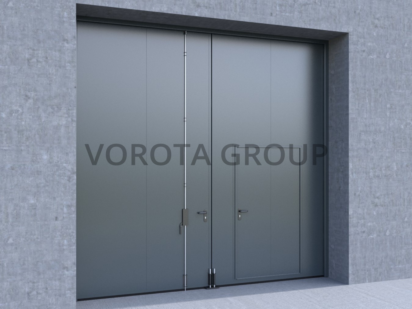 Металлические гаражные ворота Doorhan серые с дверью 3000x3000