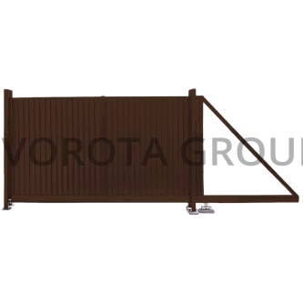 Откатные ворота на винтовых сваях Alutech коричневого цвета 2200x1900