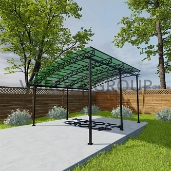 Полуарочный навес зеленого цвета, сотовый поликарбонат 4500*14000